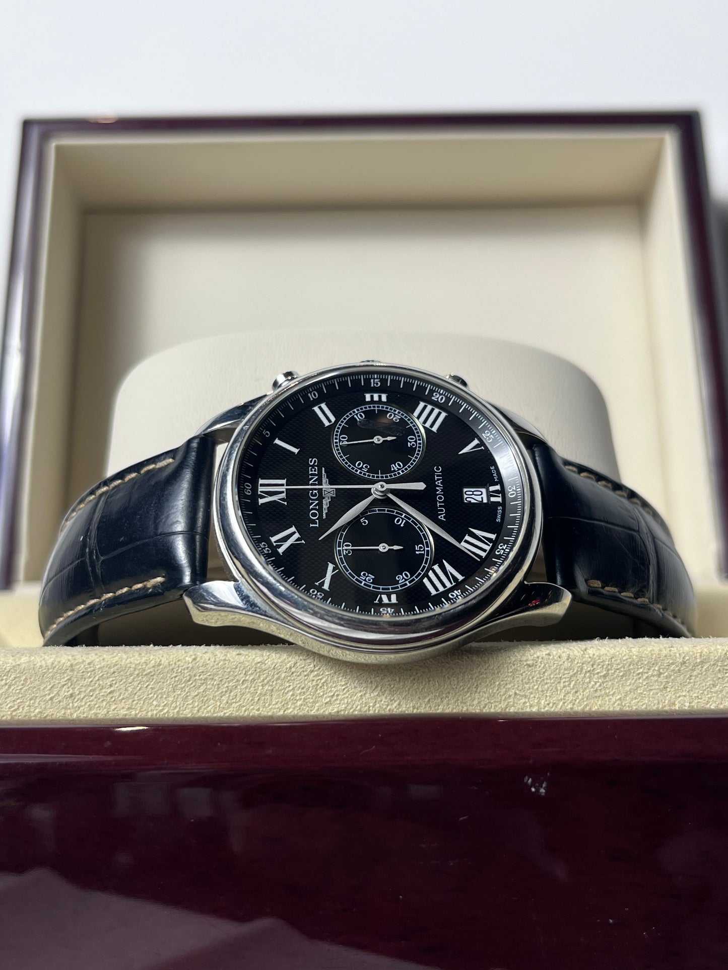 LONGINES MASTER COLLECTION CHRONOGRAPH AUTOMATIC SWISS STEEL PRELOVED GUILLOCHE DIAL WATCH