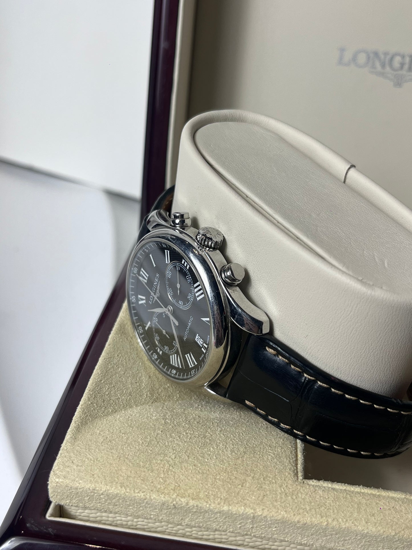 LONGINES MASTER COLLECTION CHRONOGRAPH AUTOMATIC SWISS STEEL PRELOVED GUILLOCHE DIAL WATCH