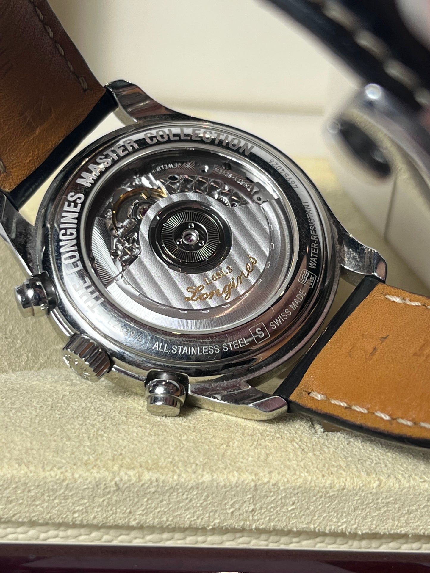 LONGINES MASTER COLLECTION CHRONOGRAPH AUTOMATIC SWISS STEEL PRELOVED GUILLOCHE DIAL WATCH