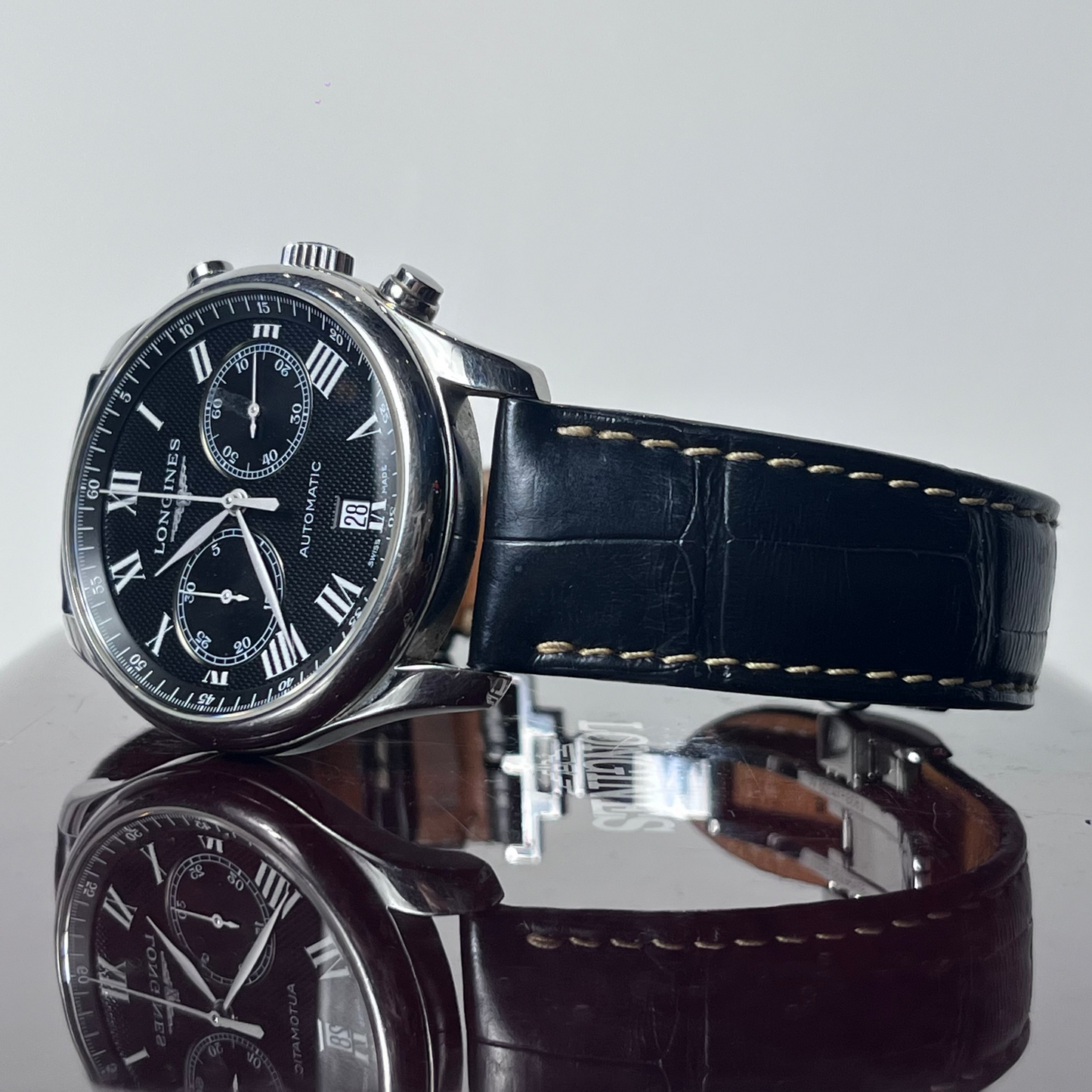 LONGINES MASTER COLLECTION CHRONOGRAPH AUTOMATIC SWISS STEEL PRELOVED GUILLOCHE DIAL WATCH