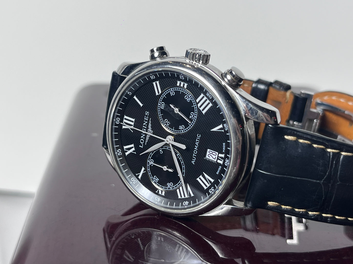 LONGINES MASTER COLLECTION CHRONOGRAPH AUTOMATIC SWISS STEEL PRELOVED GUILLOCHE DIAL WATCH