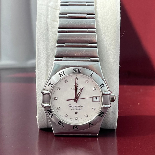 OMEGA CONSTELLATION CHRONOMETER AUTOMATIC FACTORY DIAMONDS LINEN DIAL SWISS PRELOVED WATCH