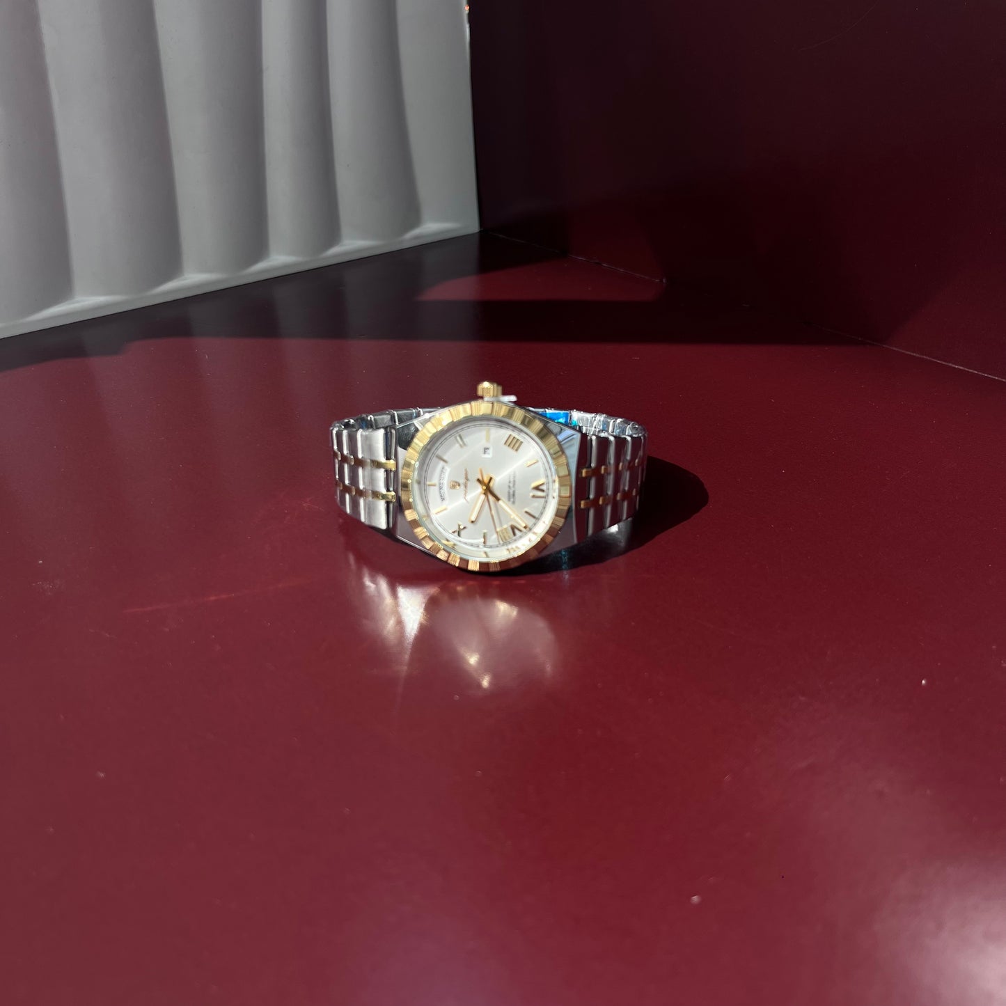 POEDAGAR DAY-DATE TWO TONE QUARTZ BRAND NEW FASHION WATCH