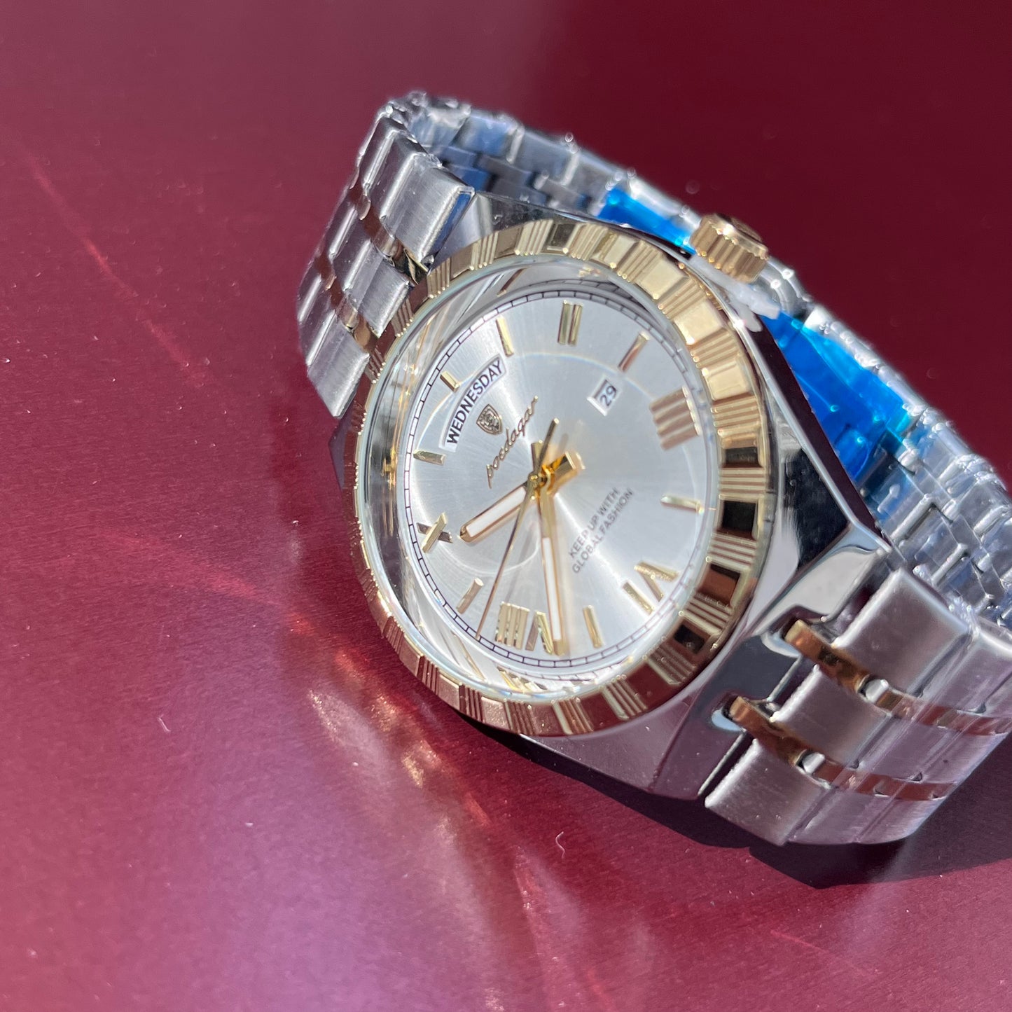 POEDAGAR DAY-DATE TWO TONE QUARTZ BRAND NEW FASHION WATCH