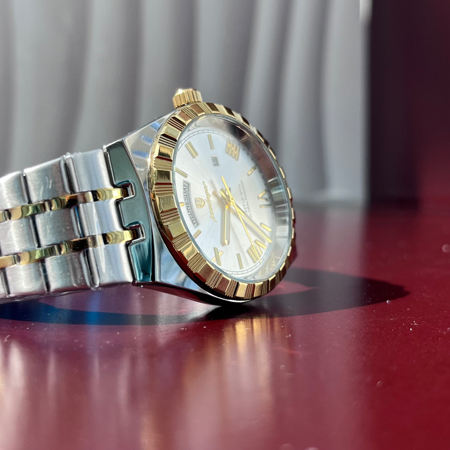 POEDAGAR DAY-DATE TWO TONE QUARTZ BRAND NEW FASHION WATCH