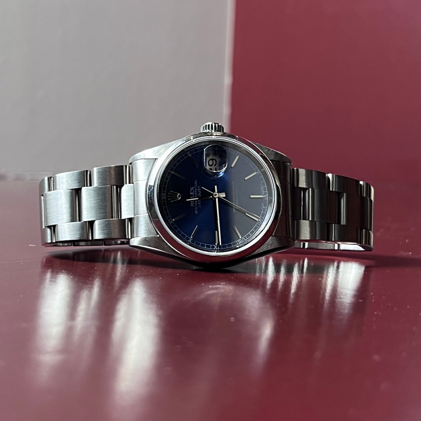ROLEX OYSTER PERPETUAL DATEJUST  BLUE DIAL AUTOMATIC FULL SET SWISS PRELOVED WATCH