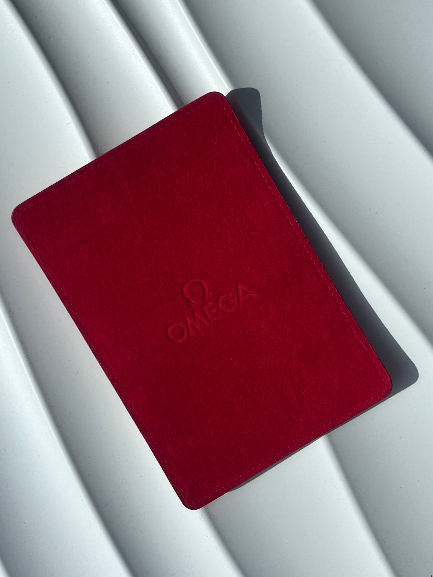 OMEGA RED SUEDE CARD HOLDER WALLET WITH 8 CARD SLOTS PRE-LOVED