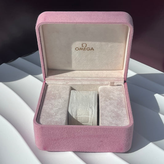 OMEGA PINK VELOUR WATCH BOX WITH ORIGINAL CUSHION
