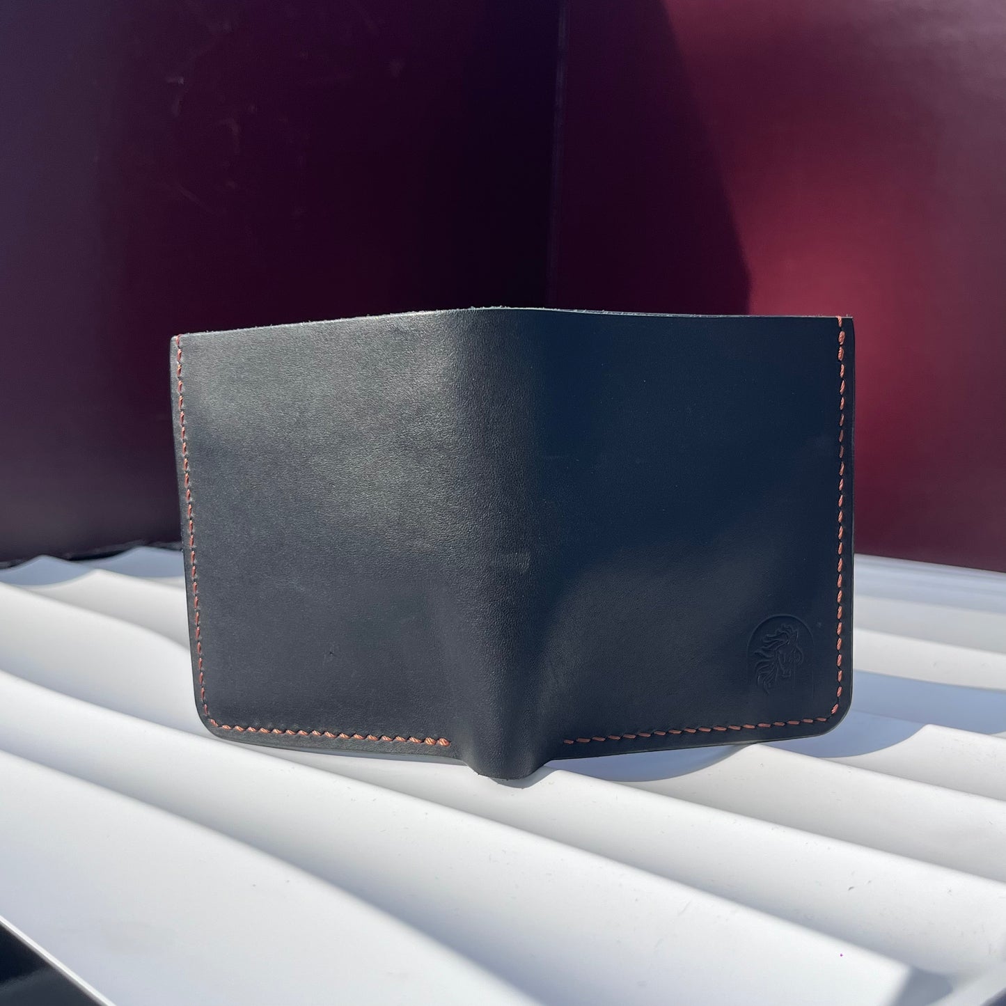LEATHER SHOP HANDMADE BLACK & RED LEATHER BIFOLD WALLET