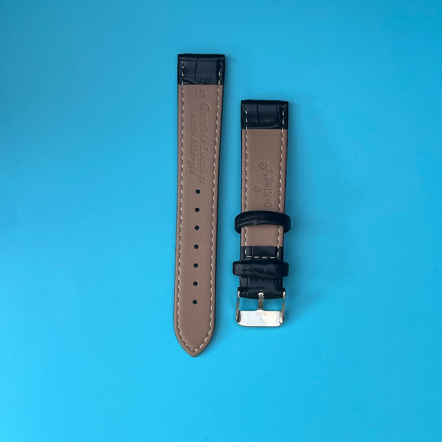 BLACK CROCODILE PATTERN GENUINE LEATHER WATCH STRAP 18MM – SILVER TONE BUCKLE