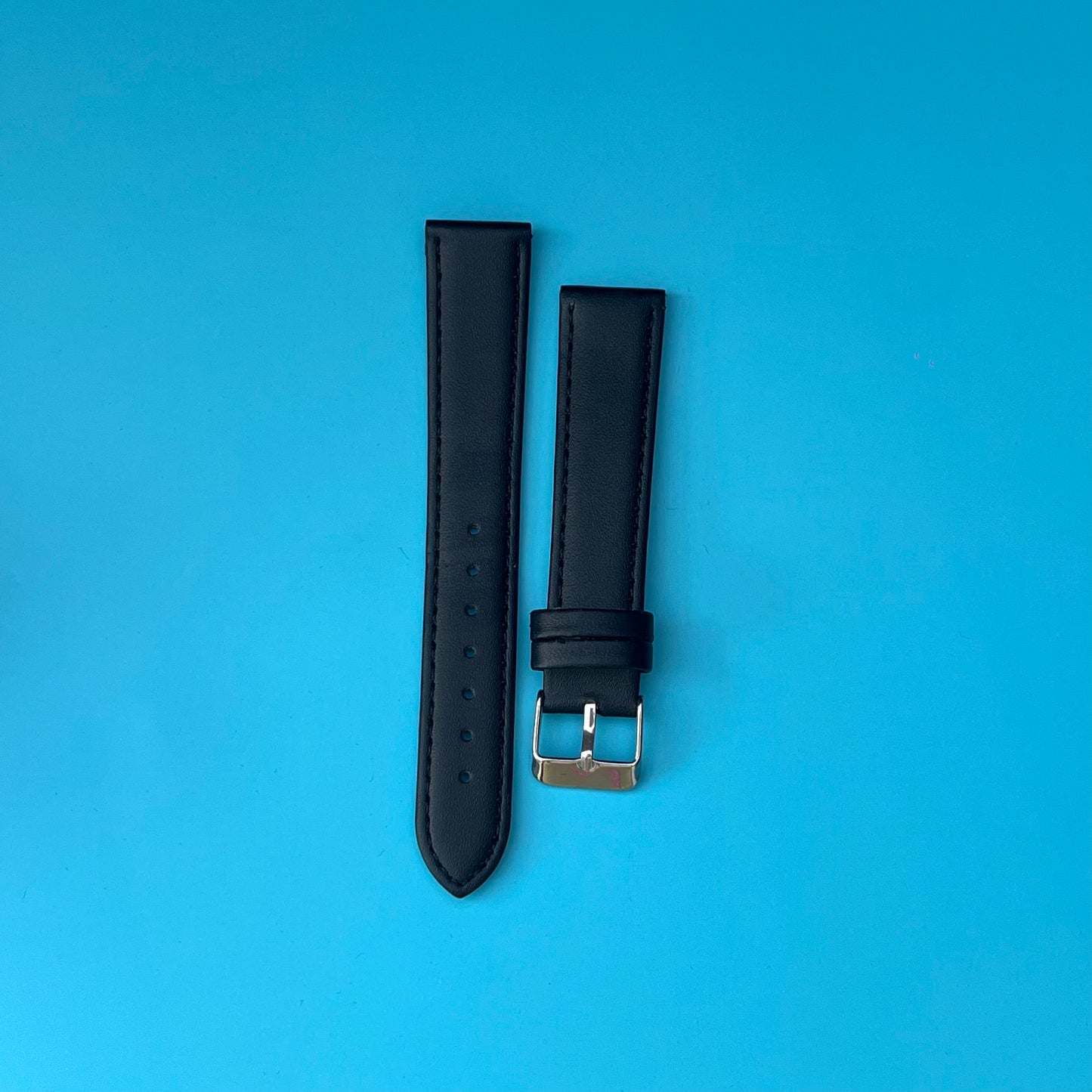BLACK GENUINE LEATHER WATCH STRAP 18MM – SILVER TONE BUCKLE