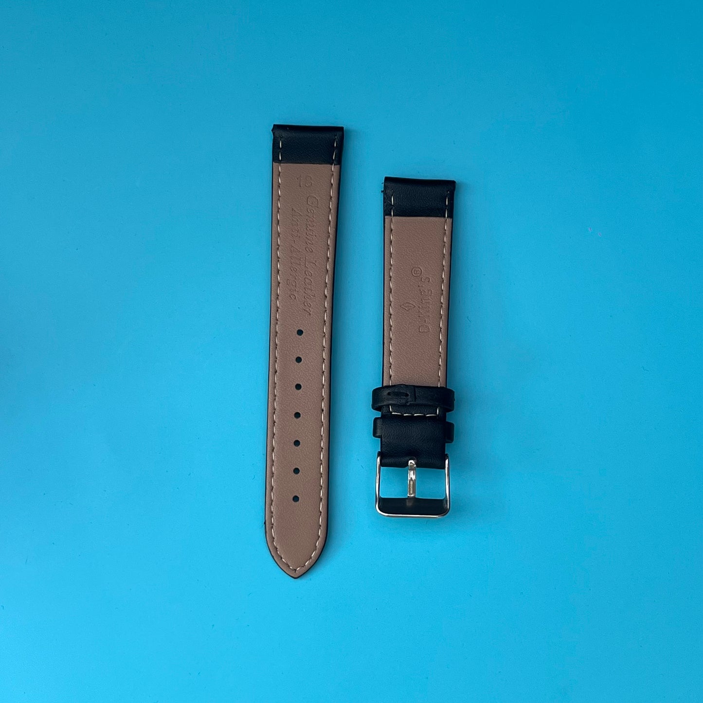 BLACK GENUINE LEATHER WATCH STRAP 18MM – SILVER TONE BUCKLE