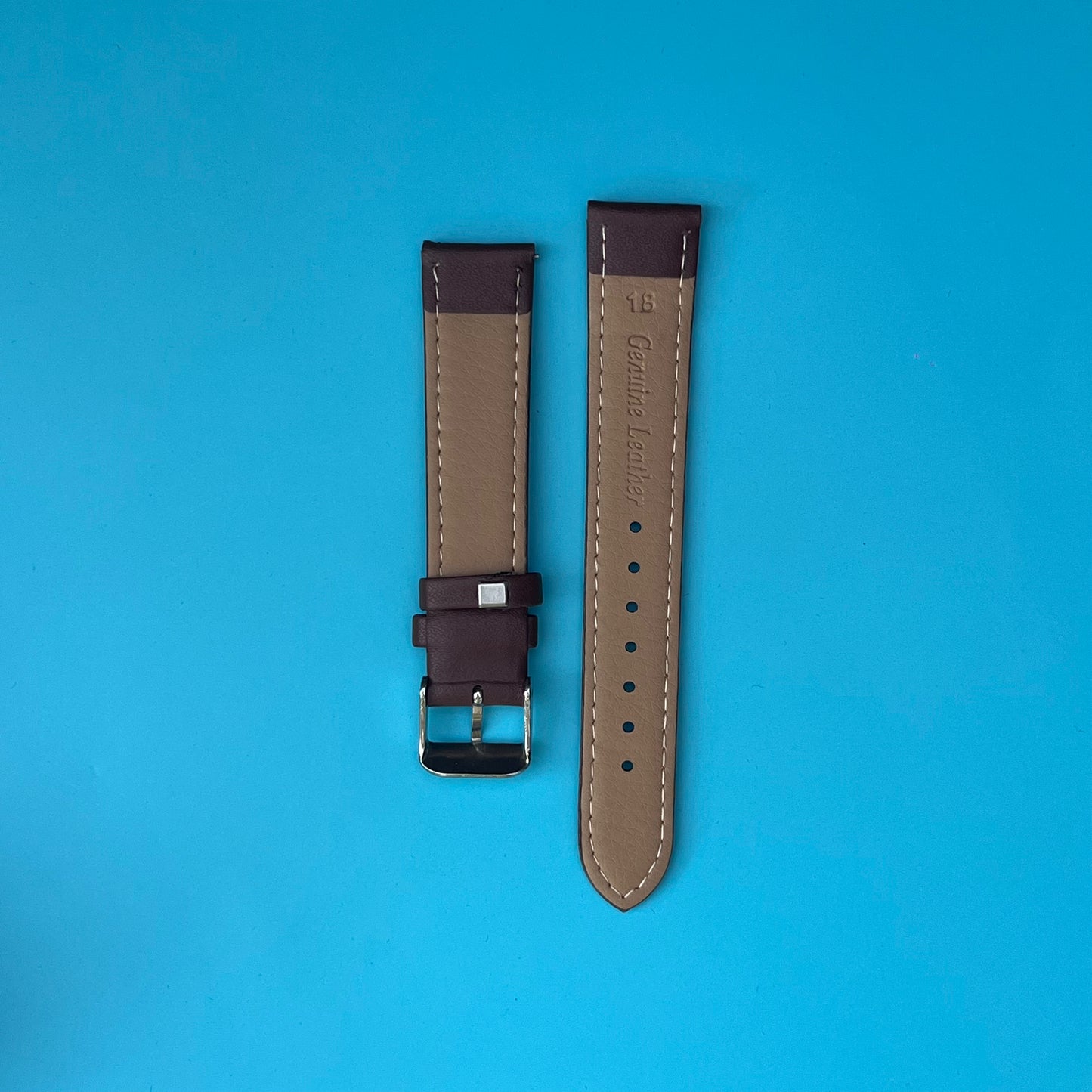 HWC GENUINE LEATHER WATCH STRAP 18MM BROWN STAINLESS STEEL BUCKLE