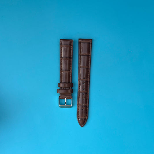 CHALLENGE 18MM BROWN CROCODILE PATTERN GENUINE LEATHER WATCH STRAP