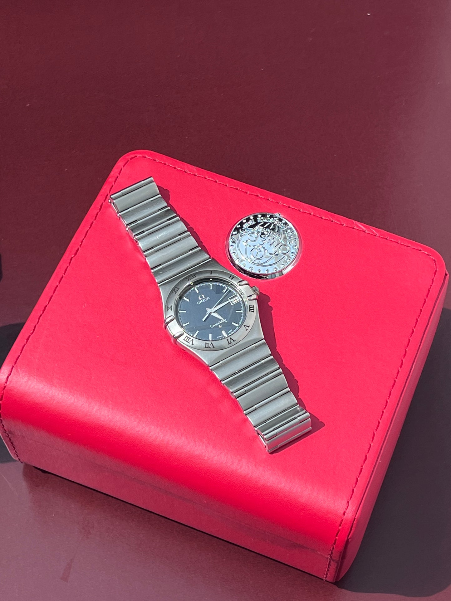 OMEGA CONSTELLATION QUARTZ BLUE TEXTURED DIAL STAINLESS STEEL SWISS PRELOVED WATCH