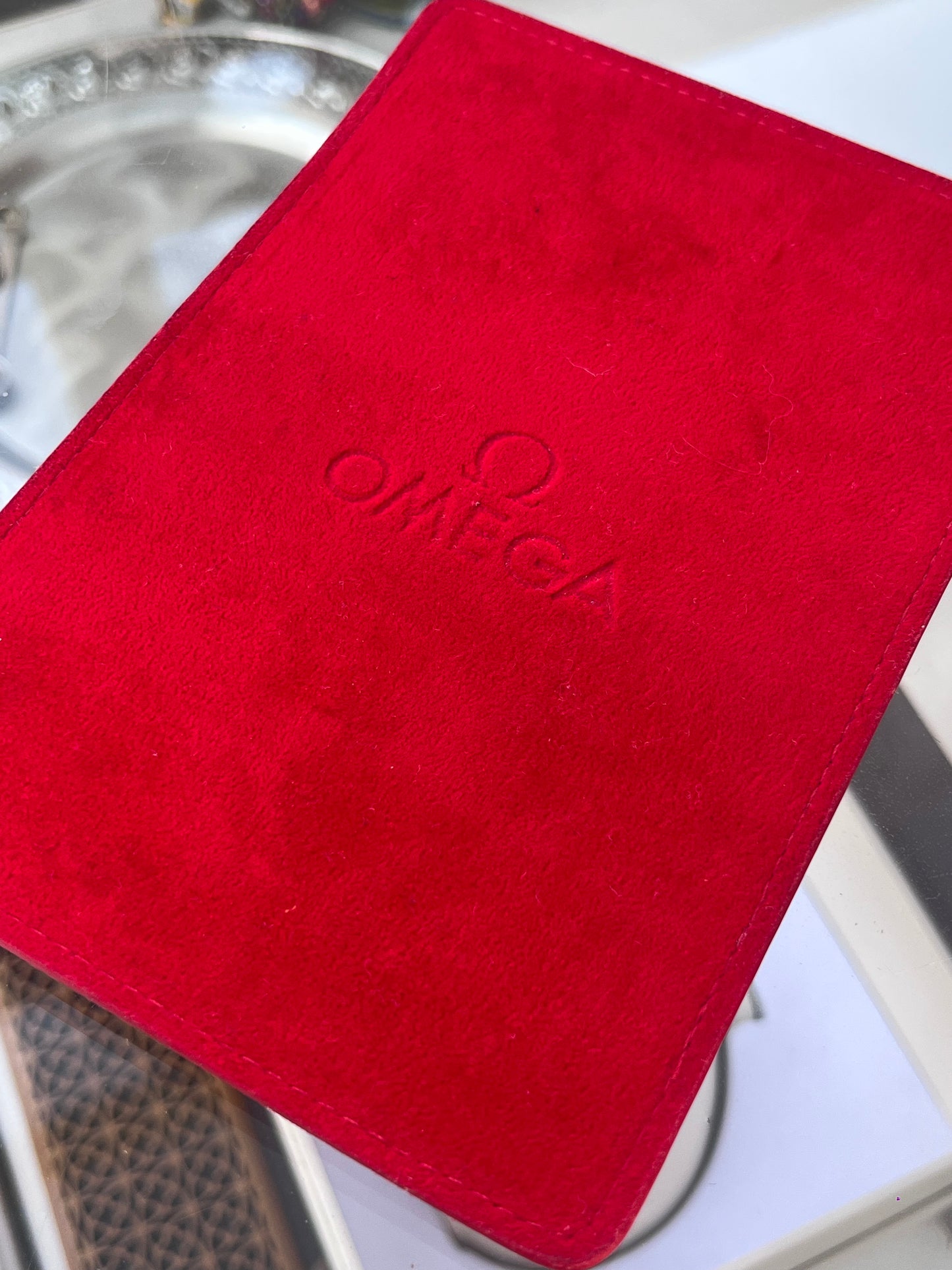 OMEGA RED SUEDE CARD HOLDER WALLET WITH 8 CARD SLOTS PRE-LOVED