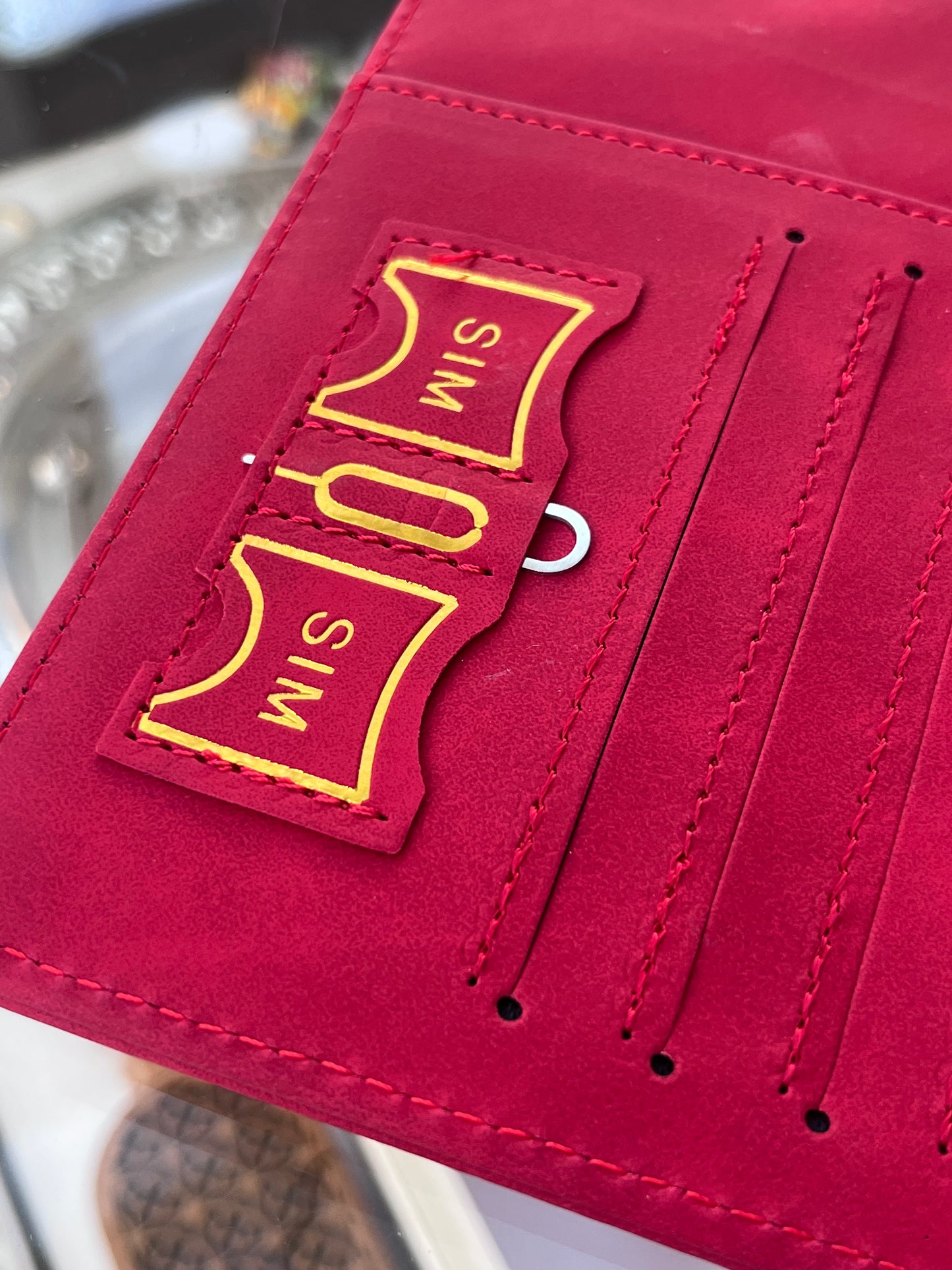 DUTYFREE RED PASSPORT HOLDER TRAVEL WALLET WITH SIM CARD STORAGE ELASTIC CLOSURE