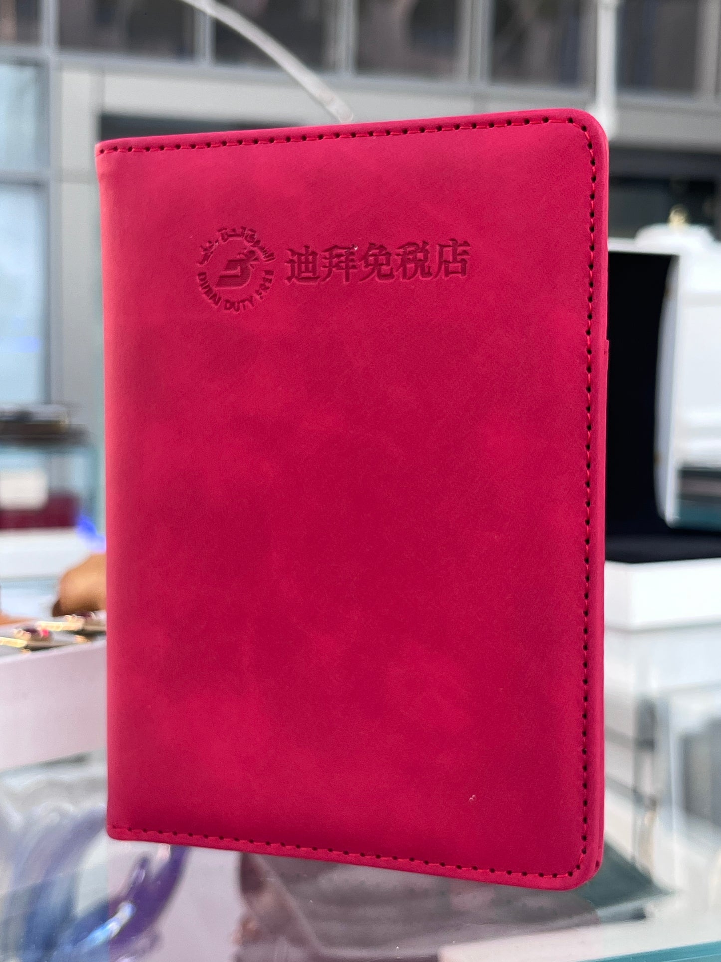 DUTYFREE RED PASSPORT HOLDER TRAVEL WALLET WITH SIM CARD STORAGE ELASTIC CLOSURE