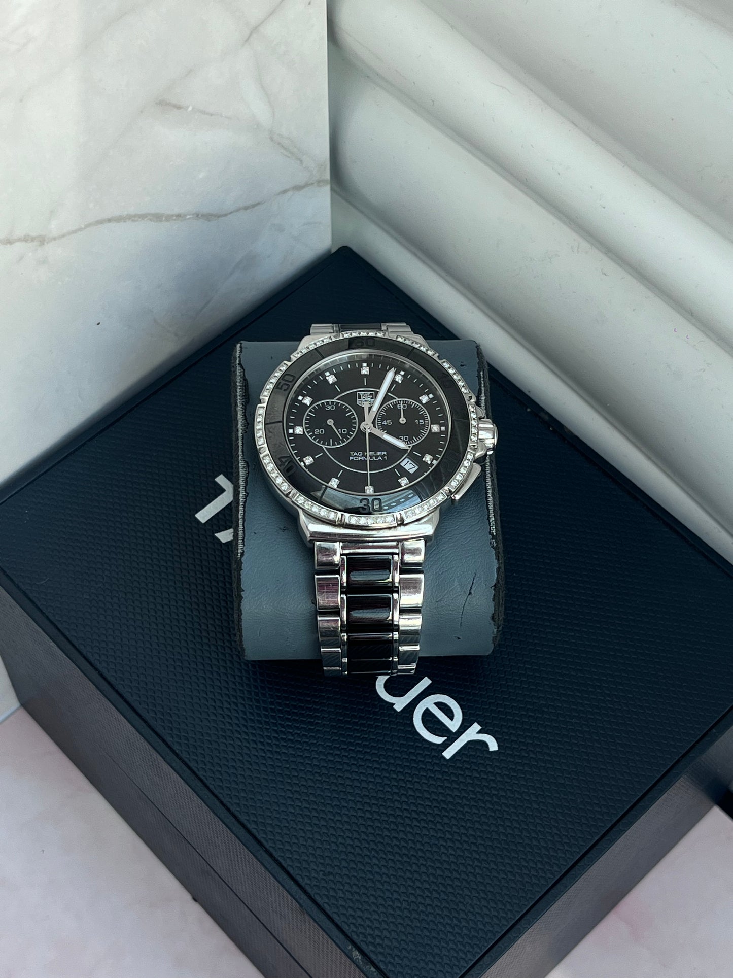 TAG HEUER FORMULA 1 DIAMOND CHRONOGRAPH BLACK DIAL FULL SET SWISS PRELOVED WATCH