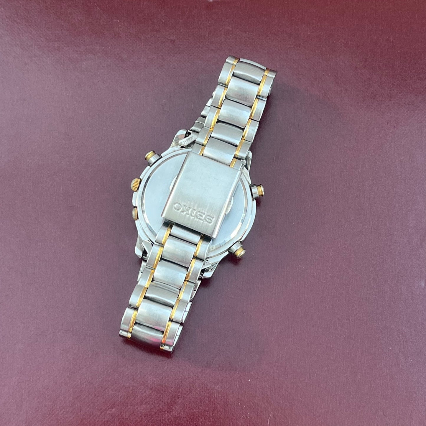 SEIKO CHRONOGRAPH ALARM TWO-TONE WHITE ROMAN DIAL QUARTZ PRELOVED WATCH