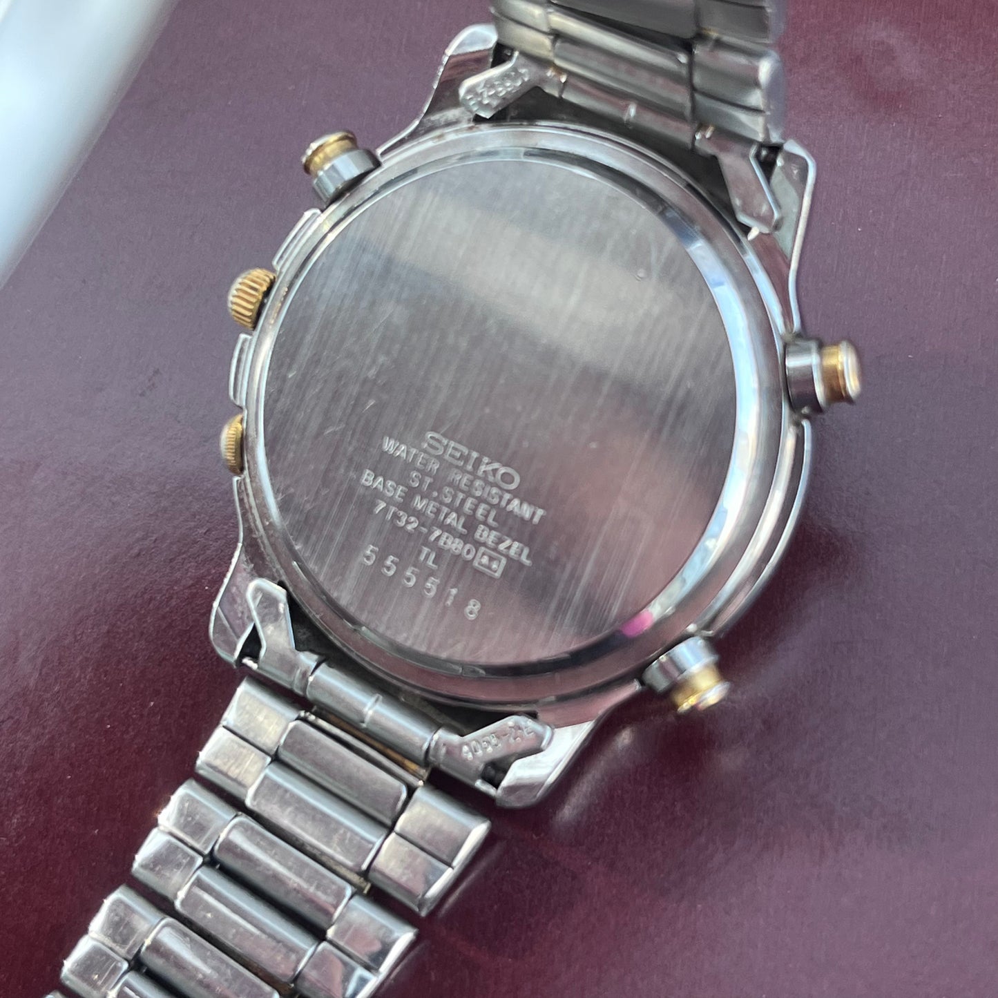 SEIKO CHRONOGRAPH ALARM TWO-TONE WHITE ROMAN DIAL QUARTZ PRELOVED WATCH
