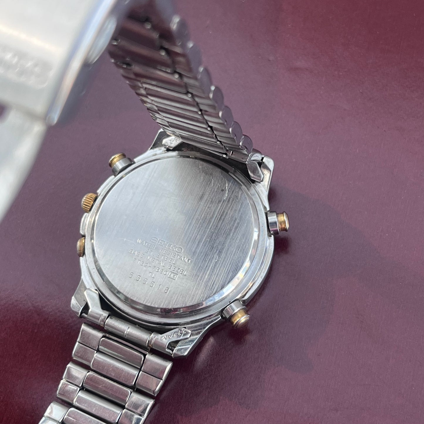 SEIKO CHRONOGRAPH ALARM TWO-TONE WHITE ROMAN DIAL QUARTZ PRELOVED WATCH