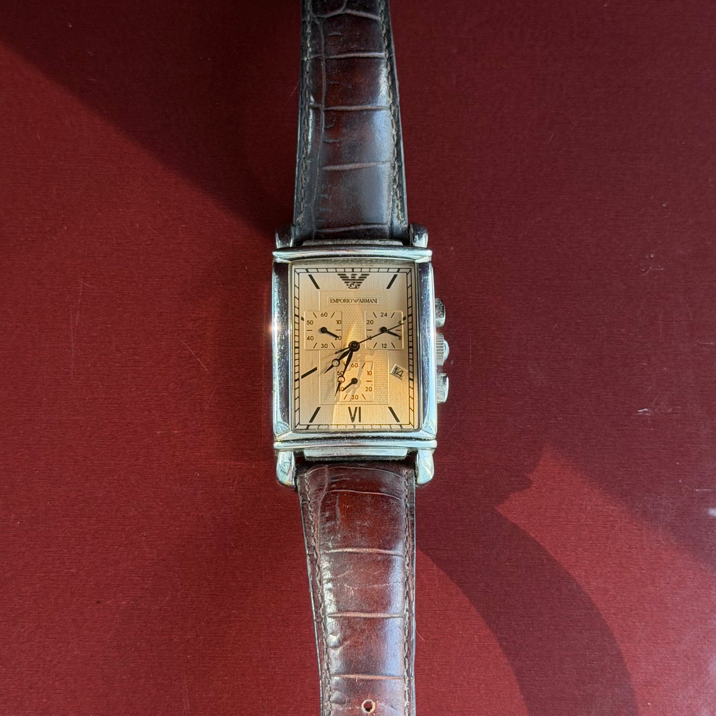 EMPORIO ARMANI RECTANGULAR CHRONOGRAPH QUARTZ ITALY PRE-LOVED WATCH