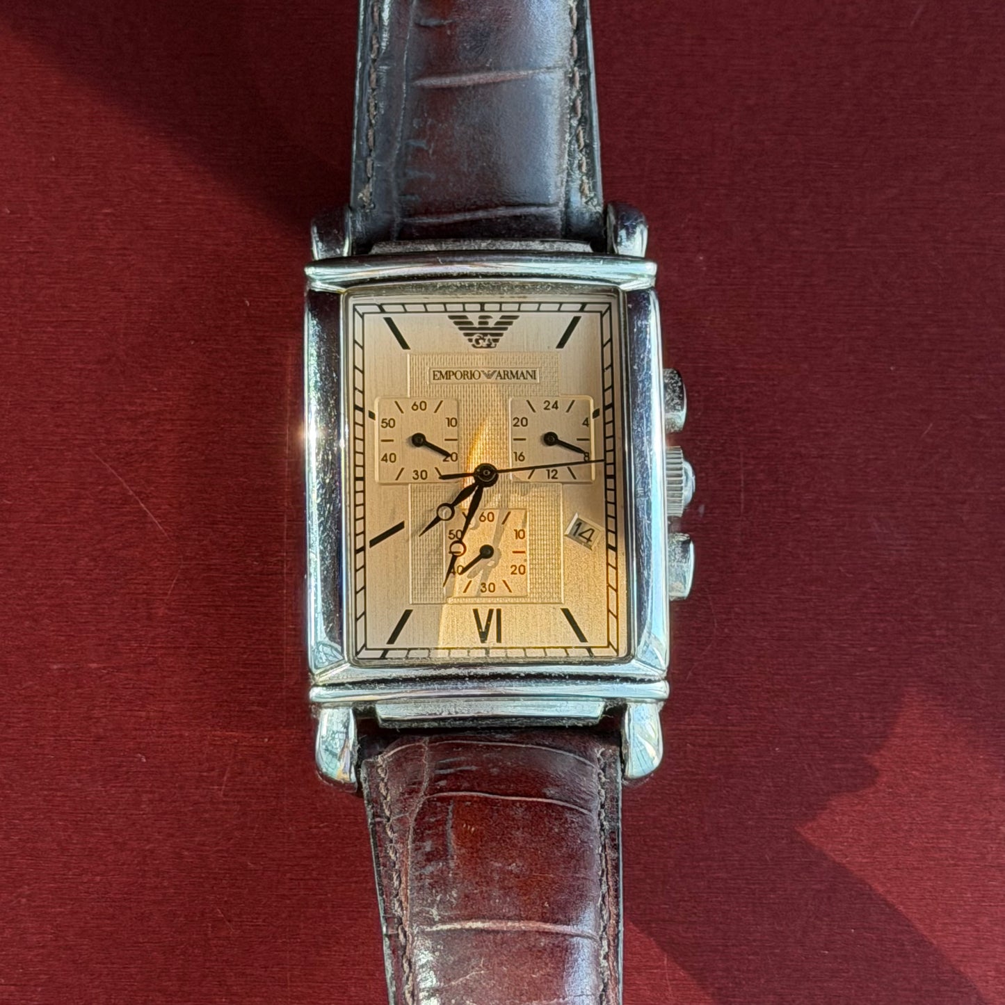 EMPORIO ARMANI RECTANGULAR CHRONOGRAPH QUARTZ ITALY PRE-LOVED WATCH