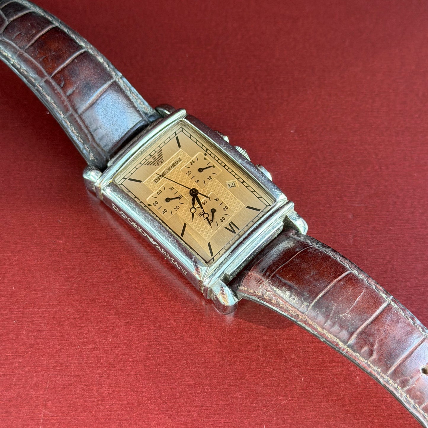 EMPORIO ARMANI RECTANGULAR CHRONOGRAPH QUARTZ ITALY PRE-LOVED WATCH