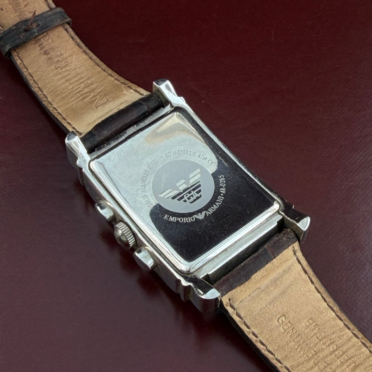 EMPORIO ARMANI RECTANGULAR CHRONOGRAPH QUARTZ ITALY PRE-LOVED WATCH