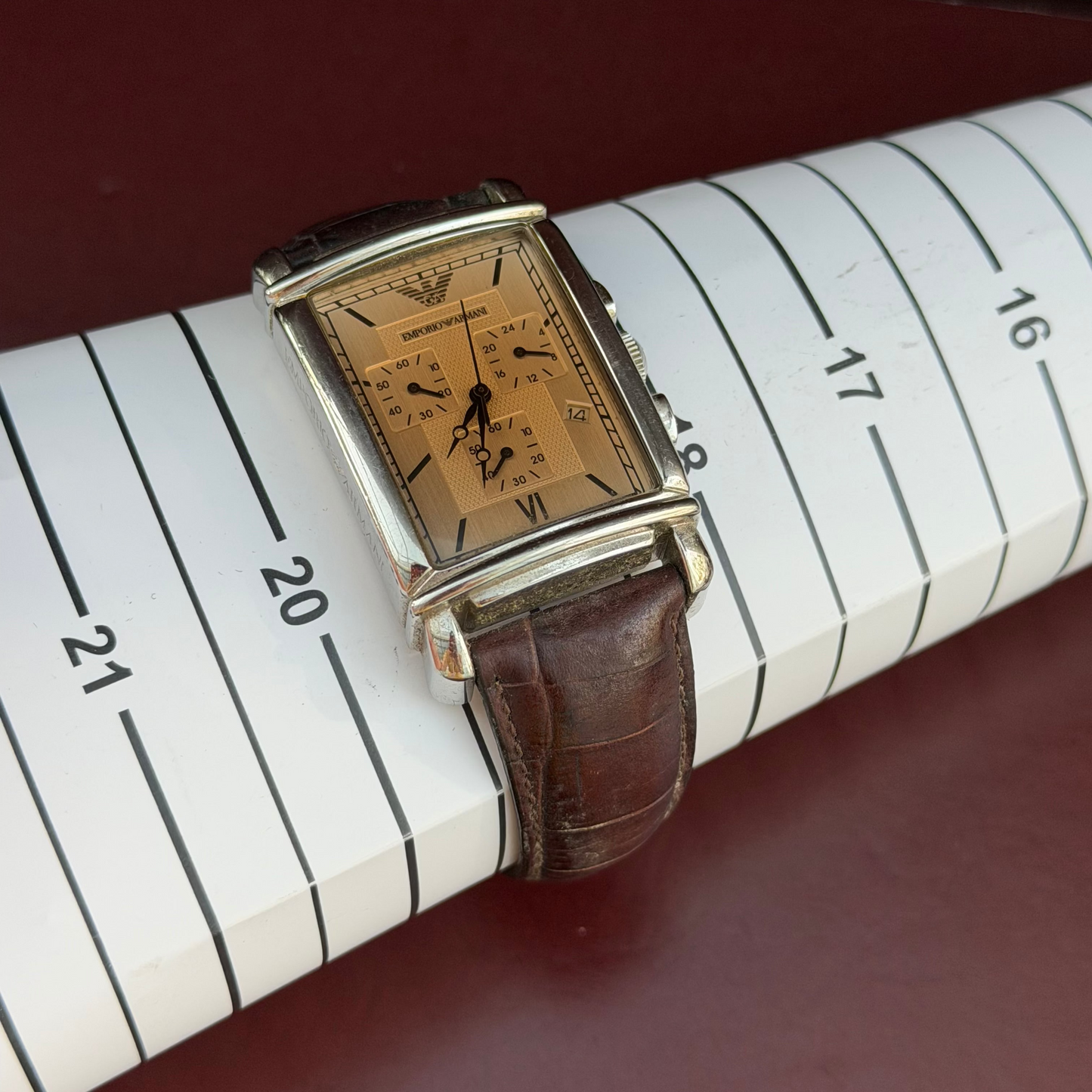 EMPORIO ARMANI RECTANGULAR CHRONOGRAPH QUARTZ ITALY PRE-LOVED WATCH