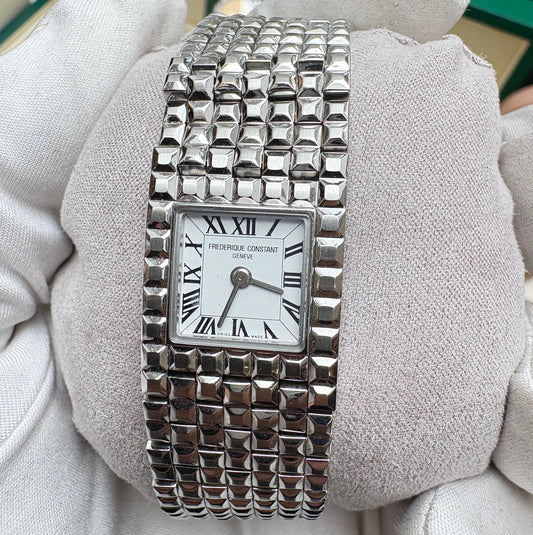 FREDERIQUE CONSTANT LADIES MANCHETTE NEVER WORN FULL SET PREOWNED SWISS QUARTZ WATCH