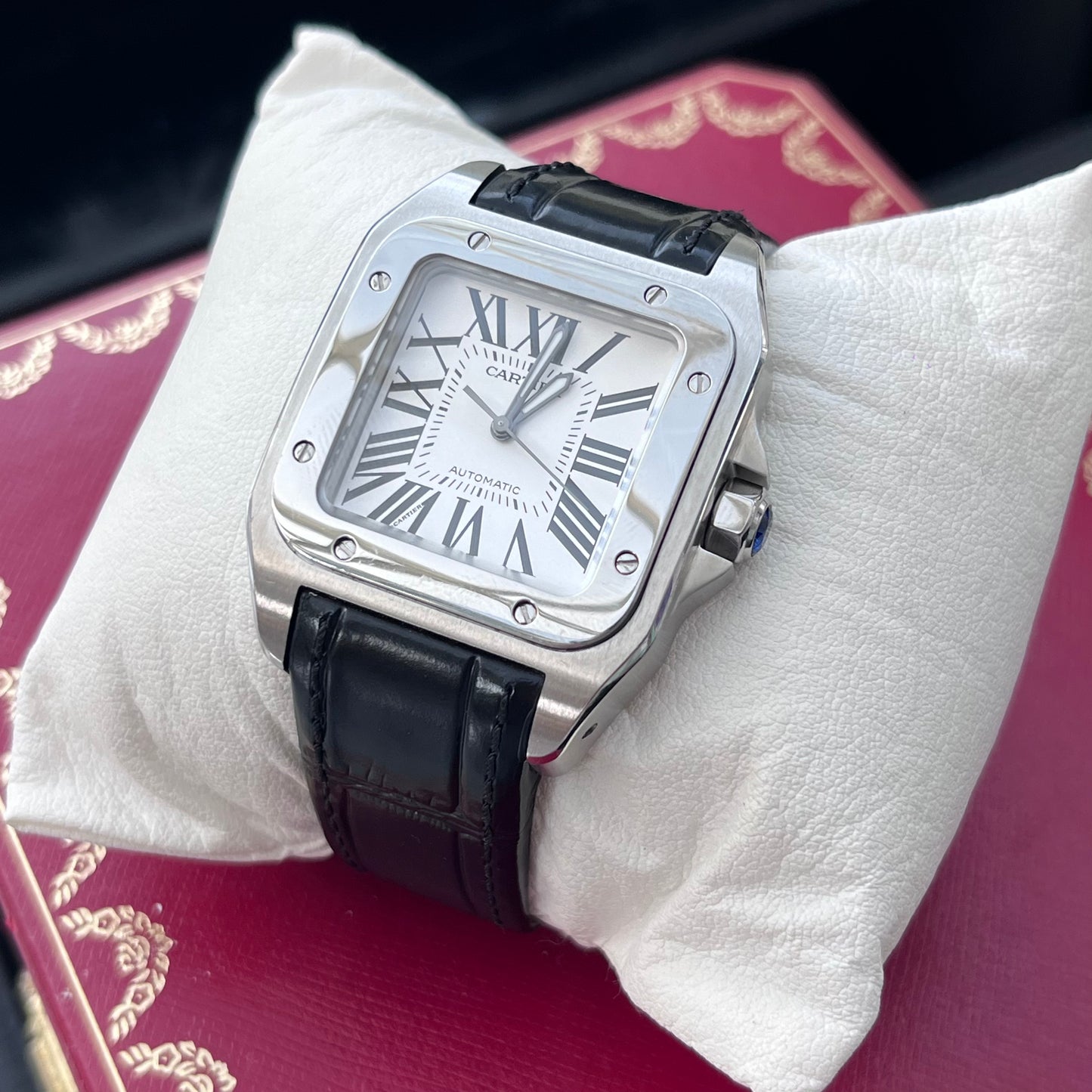 CARTIER SANTOS 100 XL AUTOMATIC WHITE ROMAN DIAL SWISS PRE-LOVED WATCH