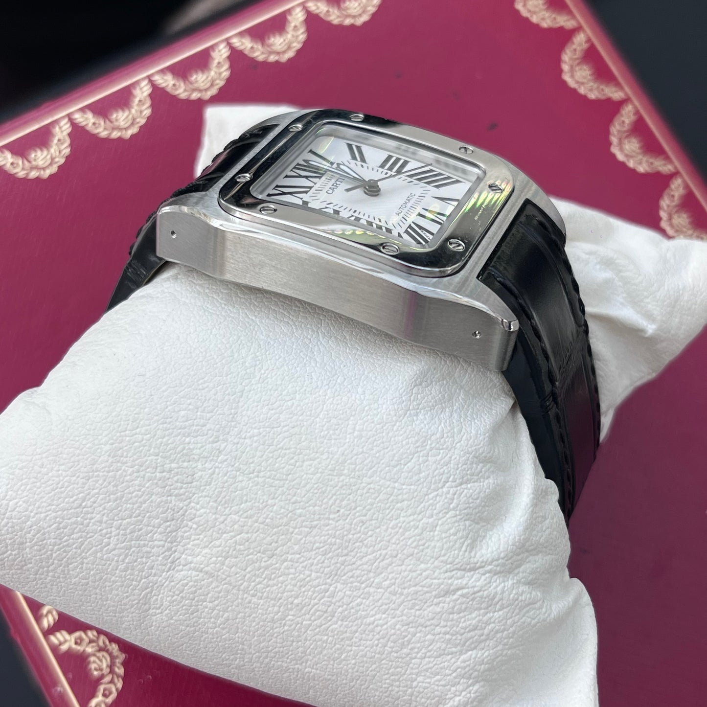 CARTIER SANTOS 100 XL AUTOMATIC WHITE ROMAN DIAL SWISS PRE-LOVED WATCH