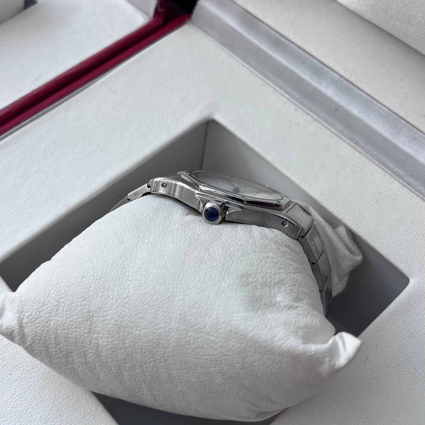 CARTIER SANTOS OCTAGON AUTOMATIC SOLID GOLD BEZEL WHITE ROMAN DIAL SWISS PRE-LOVED WATCH