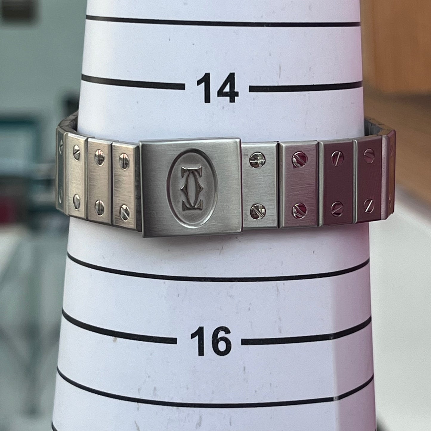 CARTIER SANTOS OCTAGON AUTOMATIC SOLID GOLD BEZEL WHITE ROMAN DIAL SWISS PRE-LOVED WATCH
