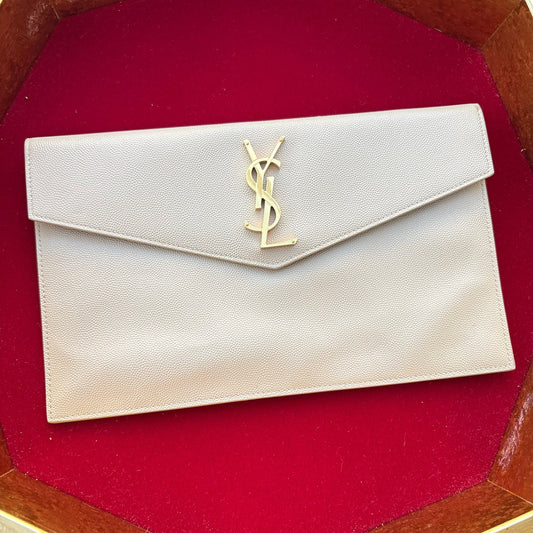 YVES SAINT LAUREN YSL UPTOWN PREOWNED LEATHER CLUTCH
