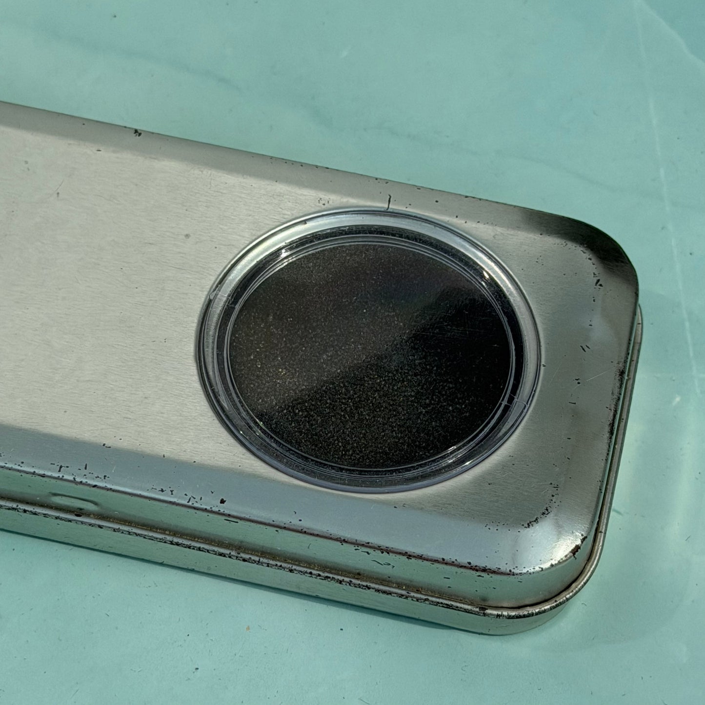 SILVER METAL PRESENTATION STORAGE TIN BOX WITH FOAM INSERT AND DISPLAY WINDOW