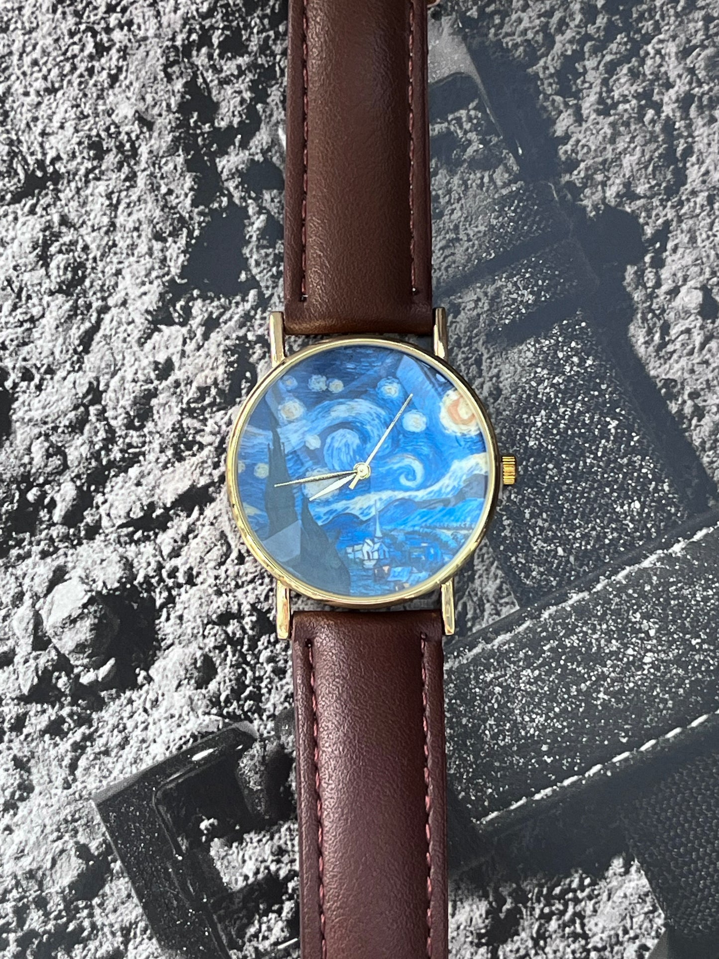 VAN GOGH ART FASHION WATCH DARK BROWN STRAP