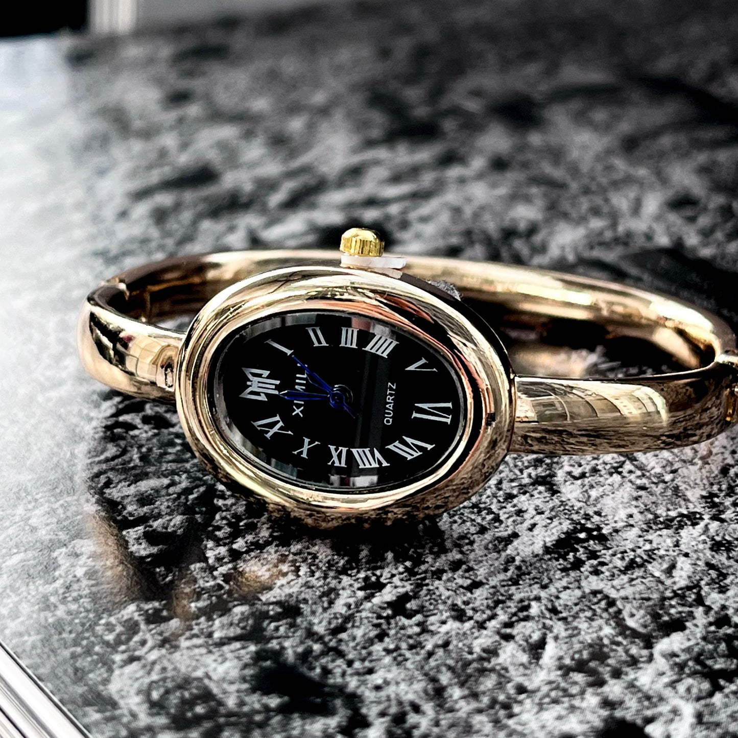 XIMILI GOLD PLATED QUARTZ PRELOVED BANGLE WATCH