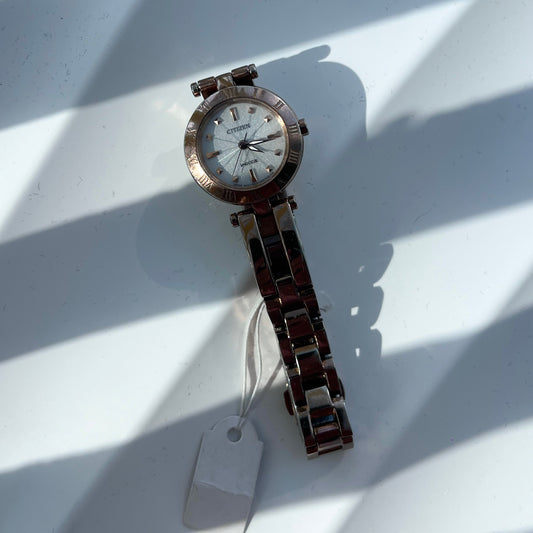CITIZEN WICCA ECO-DRIVE SOLAR ROSE GOLD PLATED JAPAN QUARTZ PRELOVED WATCH