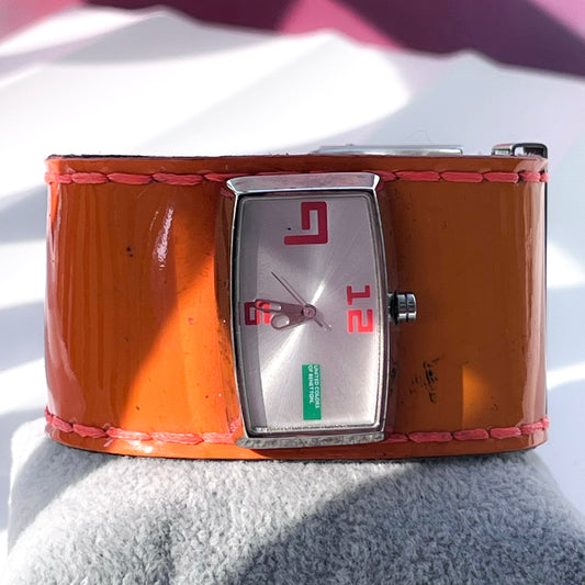 BENETTON STEEL QUARTZ ORANGE BRACELET ITALY PRELOVED WATCH