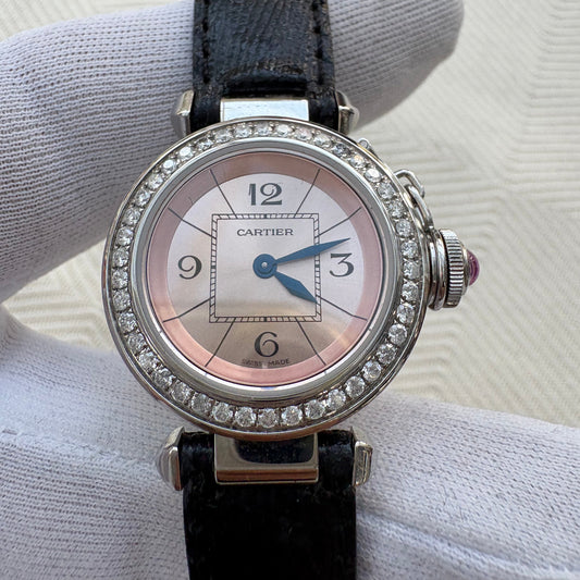 CARTIER PASHA LADIES WITH FACTORY DIAMONDS PREOWNED QUARTZ SWISS WATCH