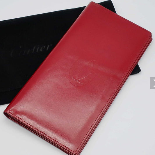 CARTIER VINTAGE LEATHER WALLET RARE BURGUNDY COLOR FROM 1980s