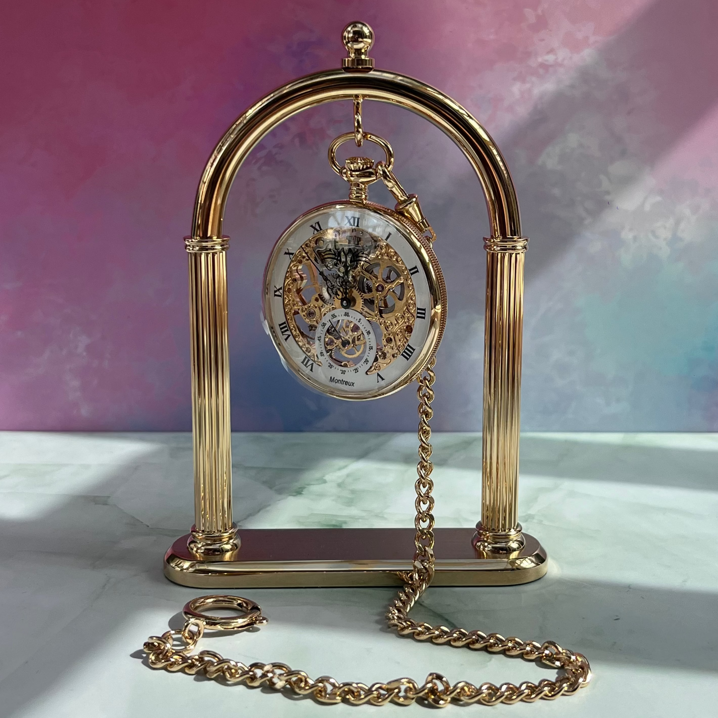 MONTREUX SKELETON GOLD PLATED MANUAL SWISS PRELOVED POCKET WATCH
