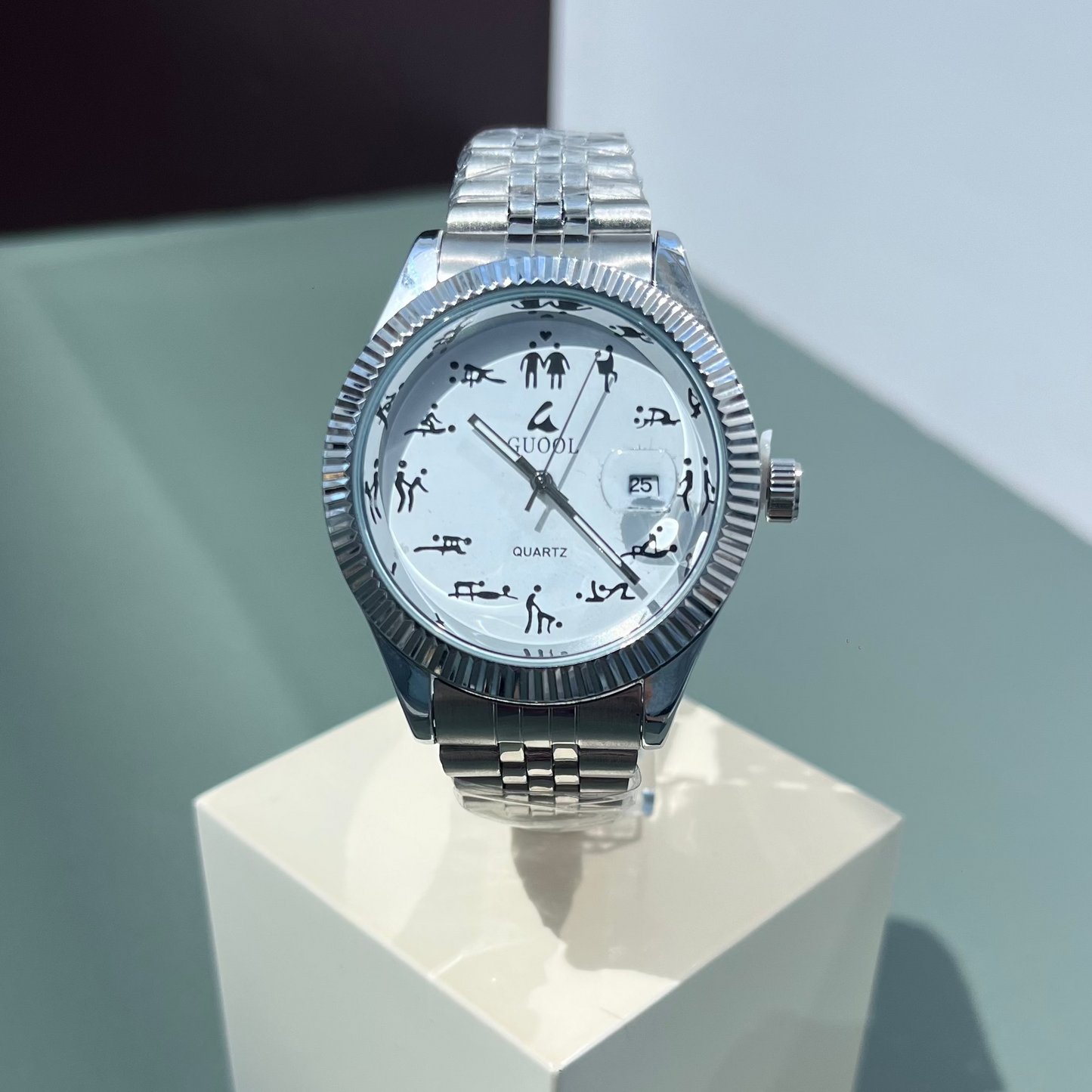 GUOOL YOGA KAMASUTRA ICON DIAL STEEL QUARTZ BRAND NEW FASHION WATCH