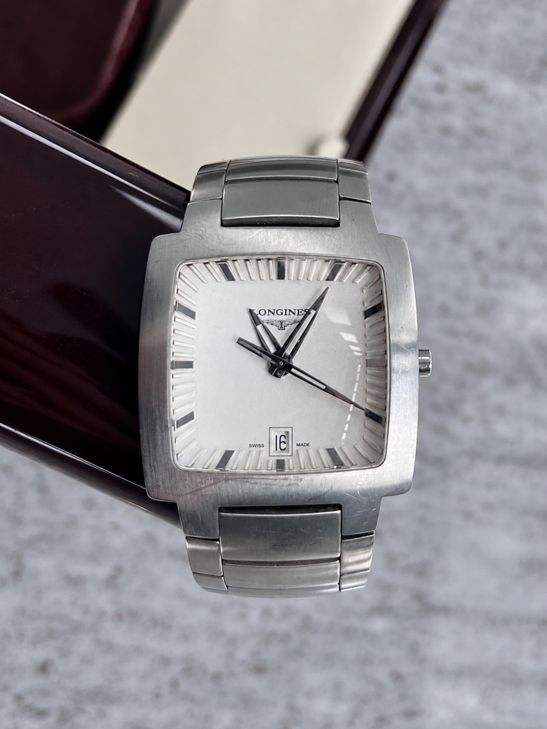 LONGINES RECTANGULAR STAINLESS STEEL QUARTZ WATCH