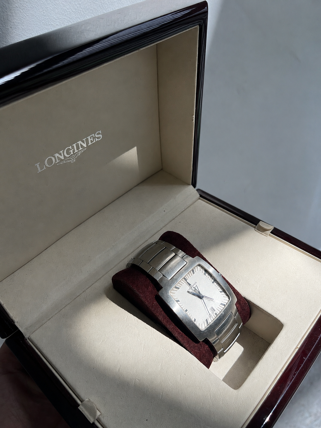 LONGINES RECTANGULAR STAINLESS STEEL QUARTZ WATCH