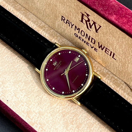 RAYMOND WEIL GENEVE BURGUNDY DIAL AUTOMATIC PRELOVED SWISS WATCH