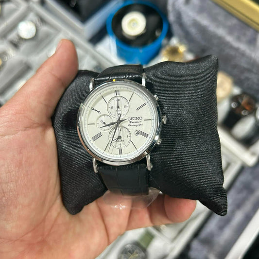 SEIKO PREMIER HERITAGE CHRONOGRAPH NEVER USED DUBAI MALL 2023 QUARTZ JAPAN GENTS